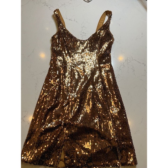 Asos Design Mini Dress Womens Size 0 Gold Bronze Sequin Sleeveless Scoop Neck - Picture 1 of 5